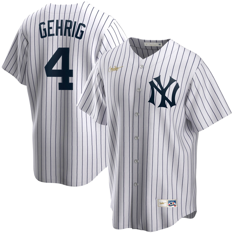 2020 MLB Men New York Yankees #4 Lou Gehrig Nike White Home Cooperstown Collection Player Jersey 1